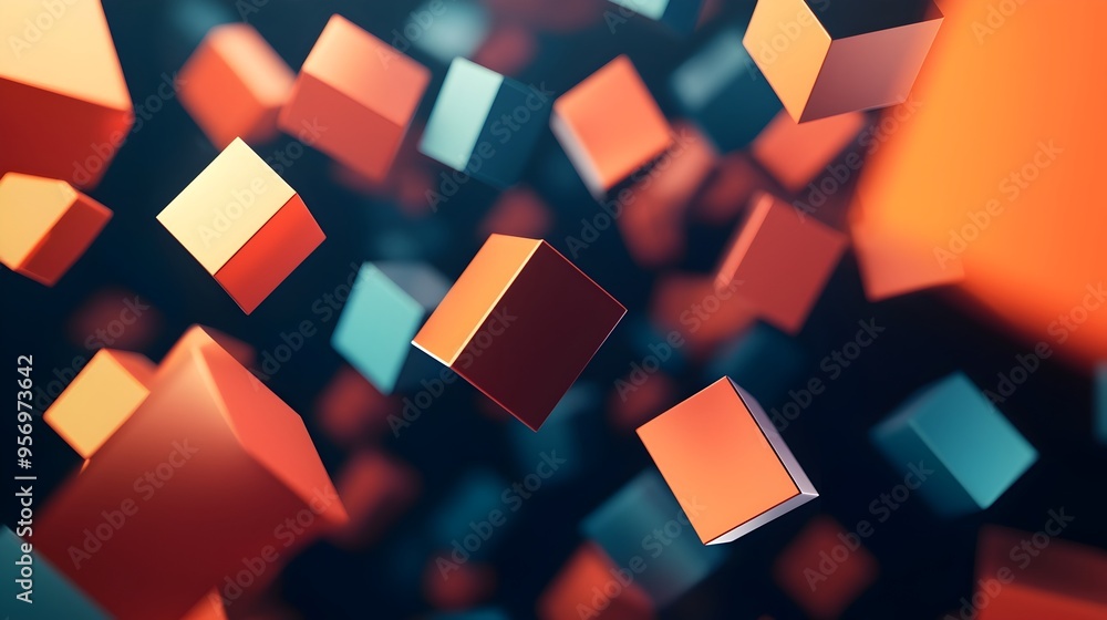 Poster floating 3d geometric shapes forming a futuristic and dynamic abstract background