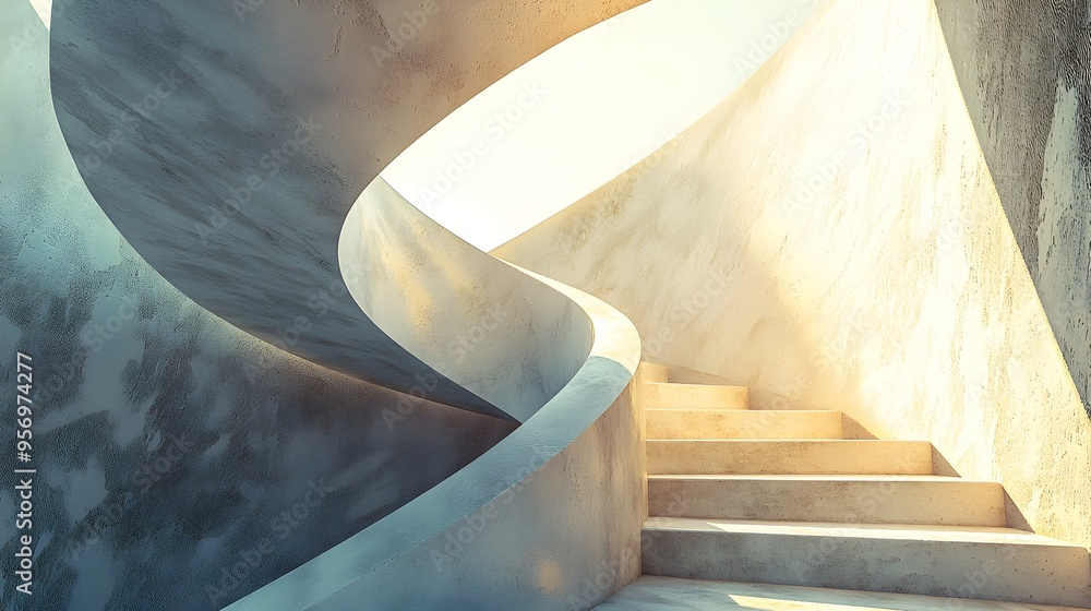 Poster mesmerizing 3d spiral staircase with captivating light and shadow play