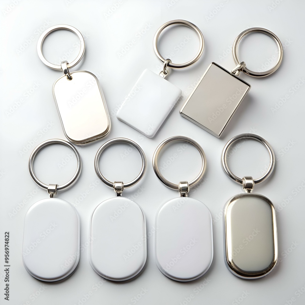 Poster blank keychains with different shapes and sizes. perfect for branding or personalization.