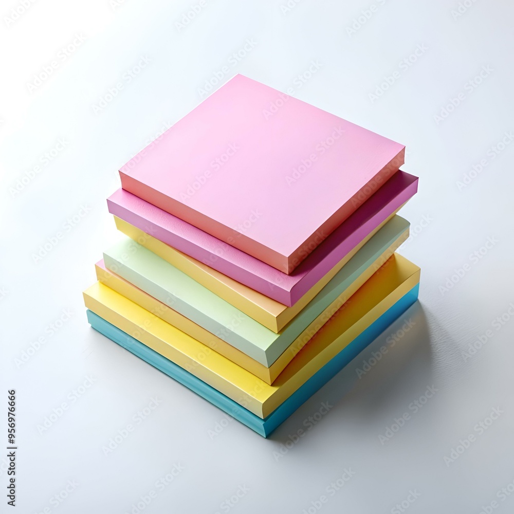 Poster a stack of colorful sticky notes in pink. yellow. green. and blue. perfect for adding a touch of bri