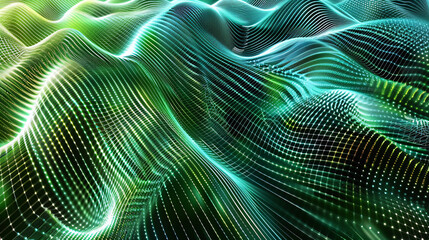 Abstract Green And Blue Grid Pattern With Glowing Lights