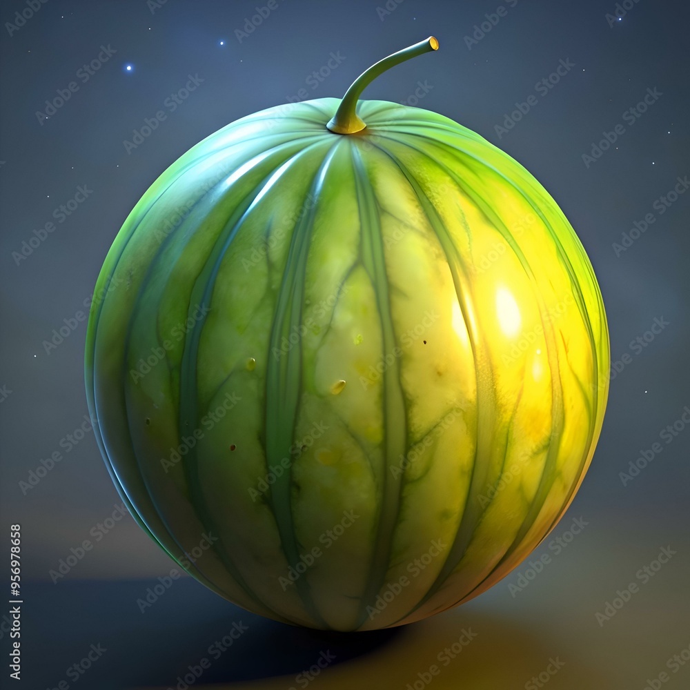 Poster a 3d rendered image of a canary melon. a perfect representation of the fruit's unique green and yell