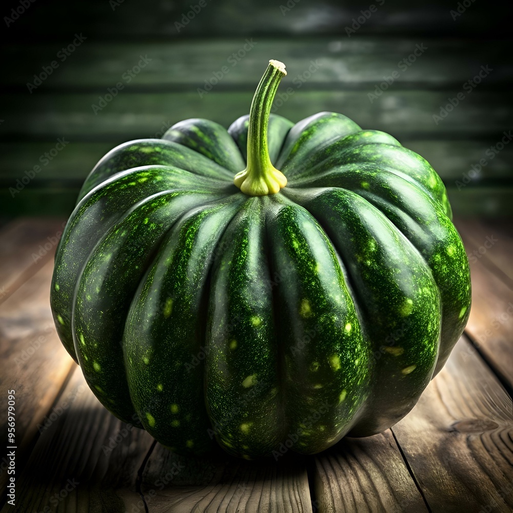 Poster a vibrant green squash with a textured. bumpy surface. reminiscent of a precious gem.