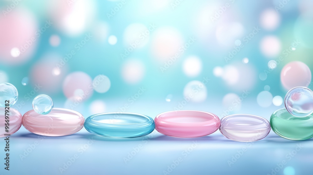 Poster soft bubbles and colorful orbs create a serene and refreshing atmosphere, perfect for backgrounds or