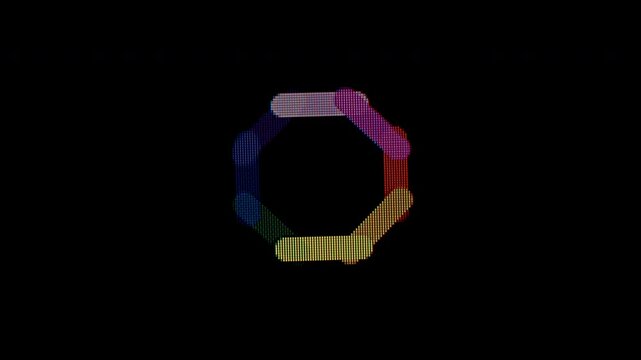 Pixelated Octagonal Rainbow Loader, featuring an octagon with multicolored bars that rotate, creating a dynamic effect for loading indication.