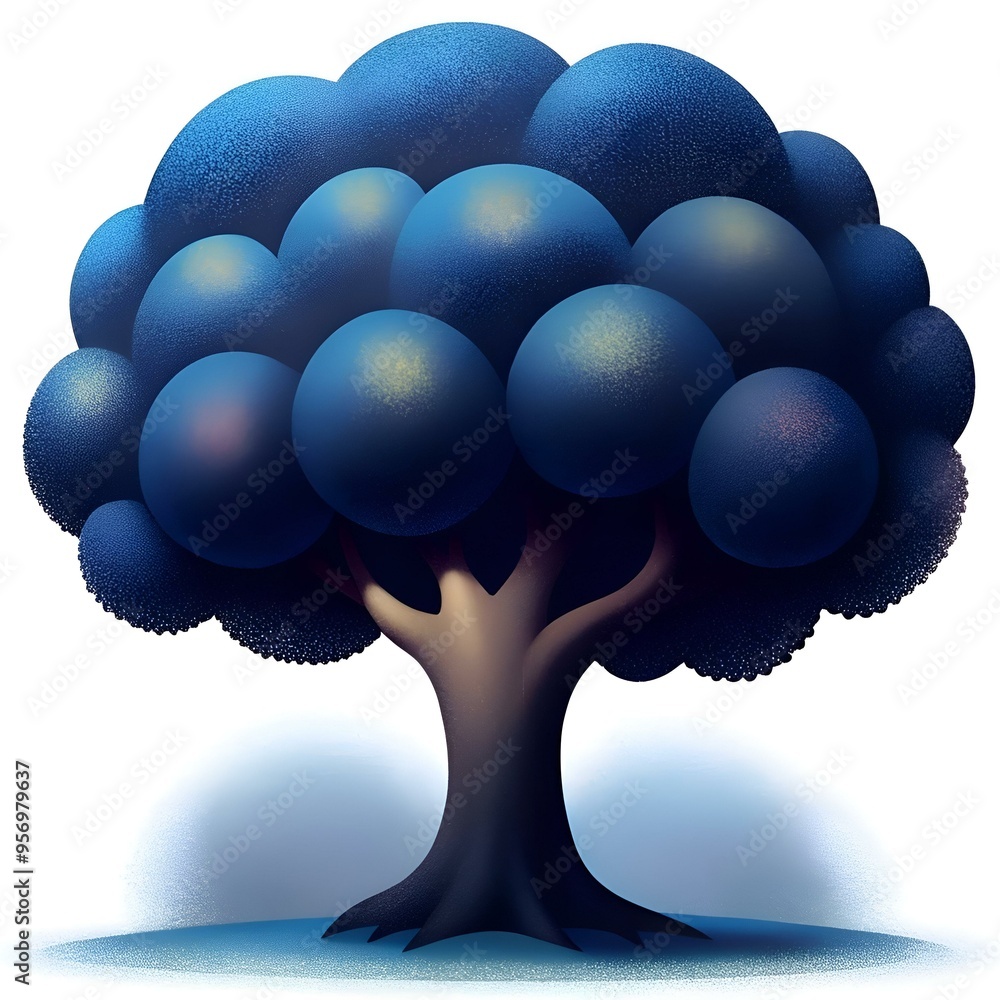 Poster a stylized 3d illustration of a tree with a dark blue canopy and a brown trunk. perfect for adding a