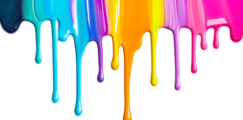 Naklejka premium Colorful rainbow paint dripping from above art isolated on white background