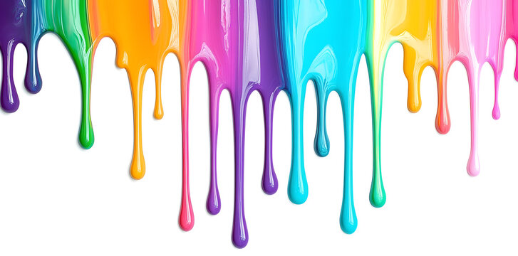 Colorful rainbow paint dripping from above art isolated on white background