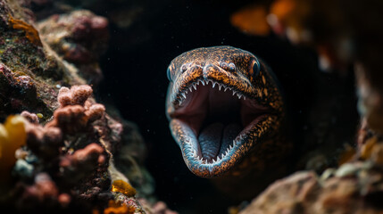 Close Up of a Moray Eel with Open Mouth