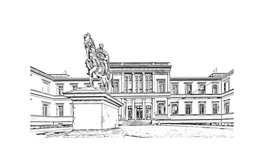 Print Building view with landmark of Stuttgart is the largest city in Germany. Hand drawn sketch illustration in vector.