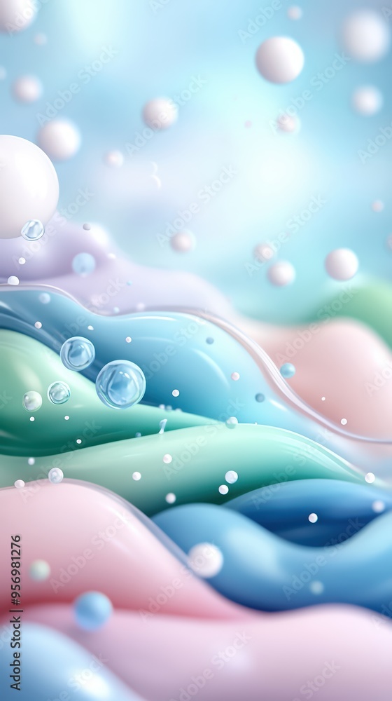 Aufkleber a dreamy abstract composition featuring soft pastel waves and delicate bubbles, creating a serene an