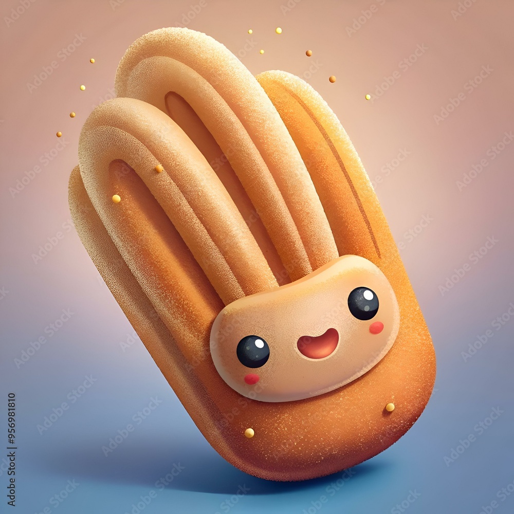 Poster a charming 3d illustration of a scone with a smiling face. perfect for adding a touch of whimsy to y