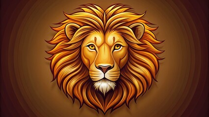 Obraz premium A stylized illustration of a lion's head with intricate fur texture, set against a contrasting smooth background, forming a bold and striking icon.