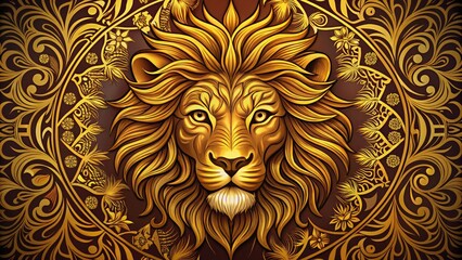 A stylized illustration of a lion's fur texture in macro, with ornate golden patterns and detailed whiskers, forming a luxurious and regal icon design.