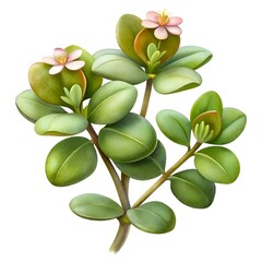 Obraz premium A delicate 3D illustration of purslane with vibrant green leaves and pink flowers.