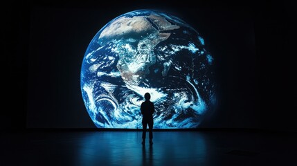 Fototapeta premium Person in front of Earth projection