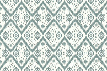 Simple ikat ogee vector seamless pattern geometric. Abstract ornamental texture with flower silhouettes. Elegant green and white background design