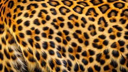 Fototapeta premium A vibrant, close-up image of a leopard's fur, showcasing the unique, intricate spots and patterns in shades of golden brown, cream, and dark brown.