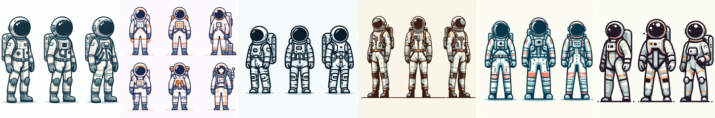 vector set of full body astronauts with flat design style