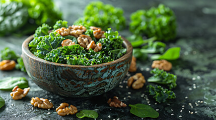Leafy green salad with kale, spinach