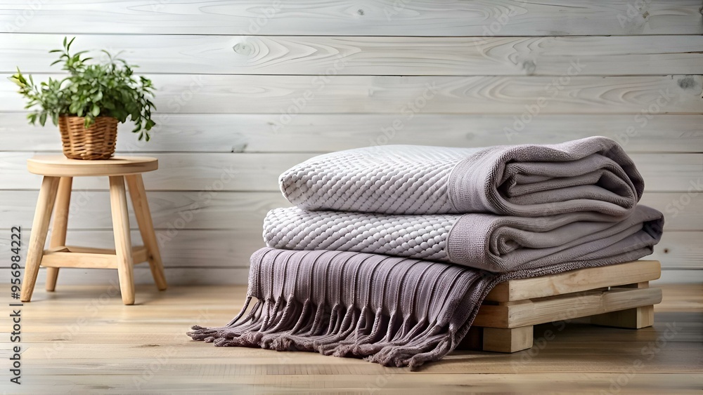 Poster cozy up with a stack of soft. textured blankets. perfect for adding a touch of warmth and comfort to
