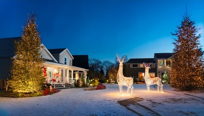 Holiday Lighting Displays
House Decorations: Homes beautifully decorated with Christmas lights, wreaths, and glowing reindeer.