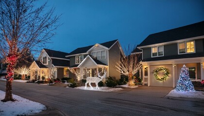 Holiday Lighting Displays
House Decorations: Homes beautifully decorated with Christmas lights, wreaths, and glowing reindeer.
