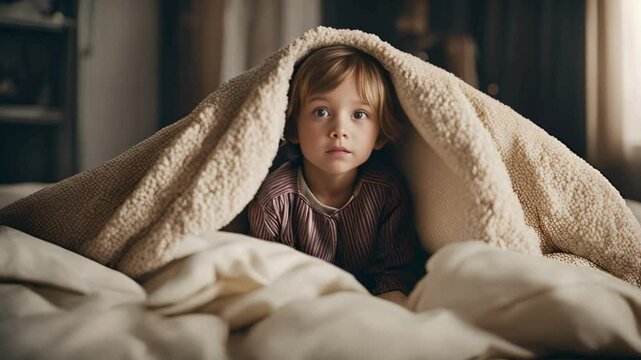  A child is making a fort out of blankets and pillows