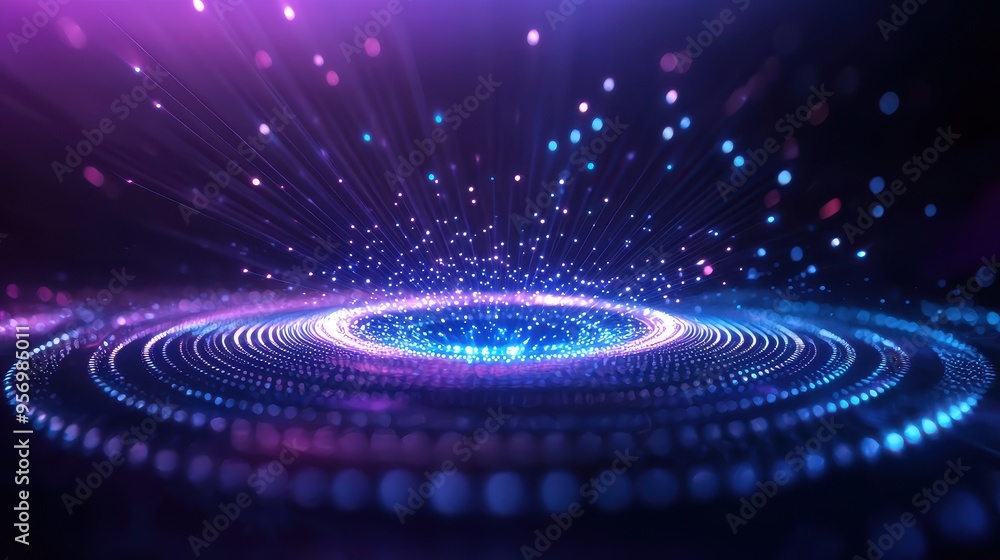 Poster a vibrant, colorful representation of light rays emanating from a central point, creating a dynamic 