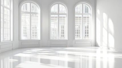 Spacious empty room with large floor-to-ceiling windows offering a panoramic city view, filled with natural light.