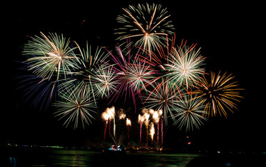 Colorful fireworks celebrated for 2025 New Year countdown or Christmas background 
