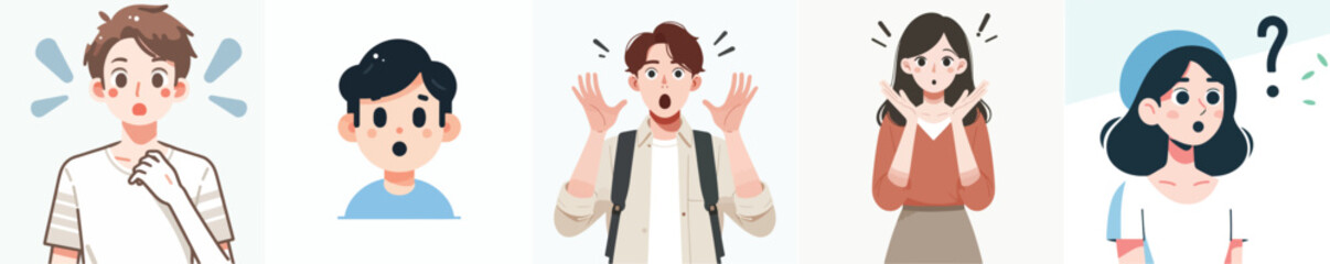 vector set of people being shocked in flat design style