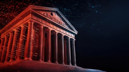 Obraz premium A striking architectural monument illuminated against a dark background, highlighting classic columns and intricate details.