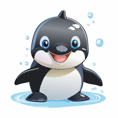 Naklejka premium Orca Whale Cute Small Cartoon Baby Animal Character 