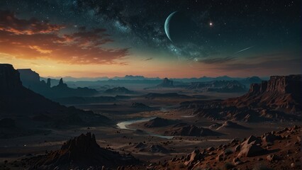 Craters in the valley on an alien planet, wallpaper