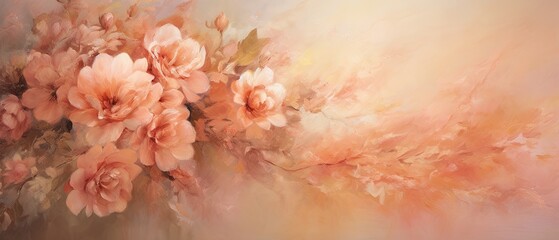 Custom blinds with your photo A romantic oil painting background with a focus on soft, peachy hues and intricate floral patterns. 