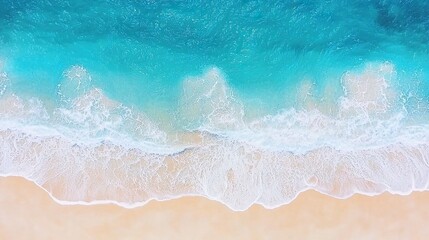 Obraz premium Aerial top down view of beach and sea with blue water waves