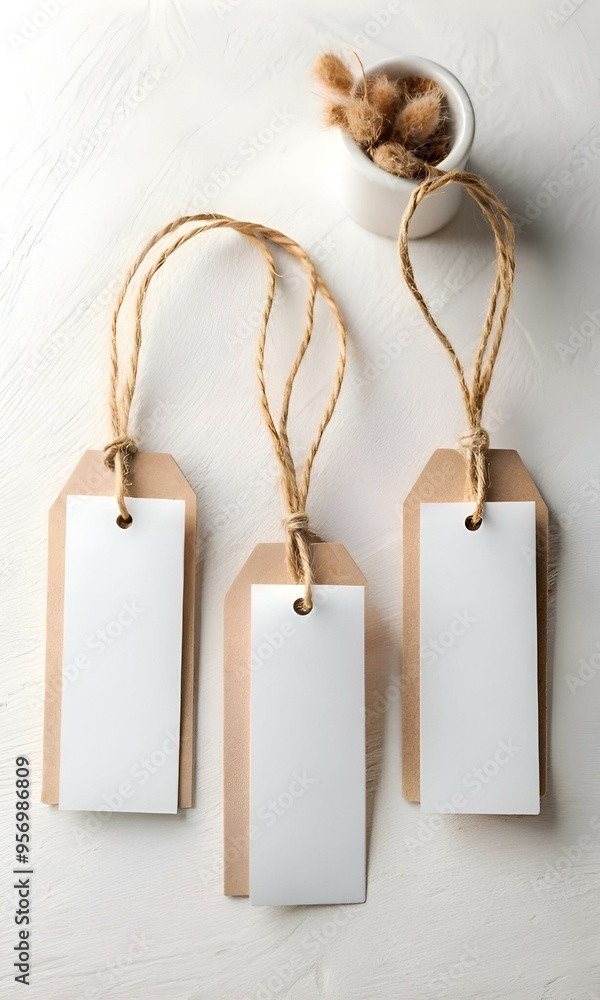 Poster three blank gift tags with brown string. ready for your message! perfect for adding a personal touch