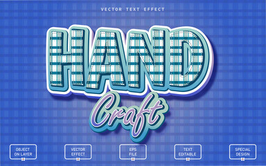 Hand Craft 3d editable text effect with texture gingham pattern