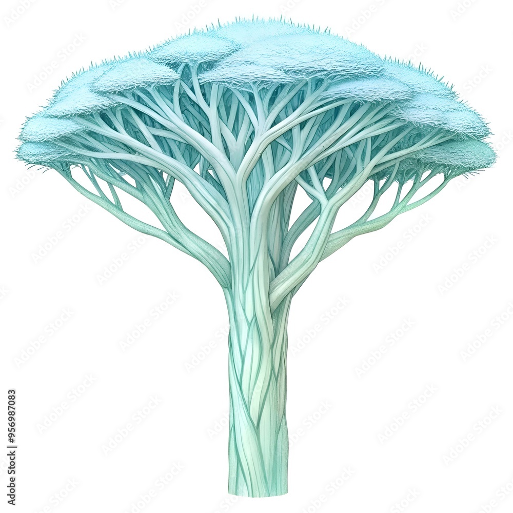 Aufkleber intricate. stylized illustration of a single tree with a unique. twisted trunk and a wide. leafy can