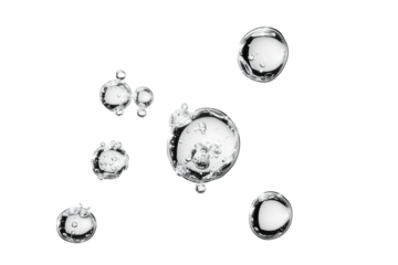 Clear water bubbles isolated on a transparent background for design purposes