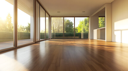 Fototapeta premium Modern empty room with parquet floor