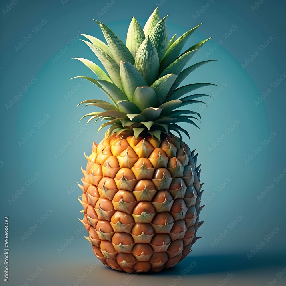 Poster a vibrant 3d rendering of a pineapple. perfect for adding a touch of tropical flair to your designs.