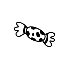 Vector wrapped candy element in doodle style. Outline clipart isolated on white background Black and white.