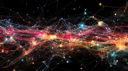 Fototapeta premium A digital landscape with interconnected lines and nodes, representing the concept of neural networks and AI.