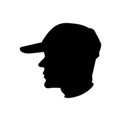 Silhouette of a male head in a cap on a transparent background
