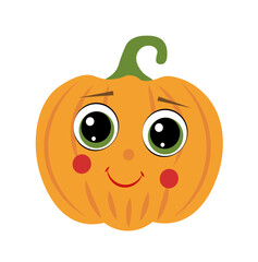 Cute, orange pumpkin with eyes on a white background