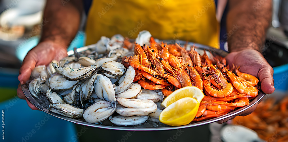 Wall mural plate full of sea food