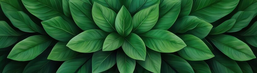 Fototapeta premium A lush arrangement of green leaves showcases nature's beauty and tranquility, ideal for backgrounds, designs, and eco-themed projects.