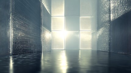 Transparent Luminous Grids Visualizing a Futuristic Mental Framework with Metallic Reflections